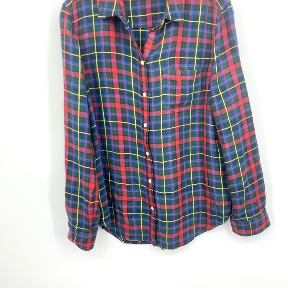 LL Bean Signature Women Size Large Shirt Button Down Top Red Green Flannel - Picture 3 of 7